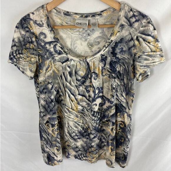 Chicos Patterned Pleated Tshirt Size 0 / Small - Picture 1 of 6